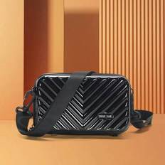 Mini Suitcase Messenger Bag, Hard Shell Crossbody Shoulder Bag, Lightweight Back To School College Student Travel, PVC Waterproof, Summer Small Square - Black