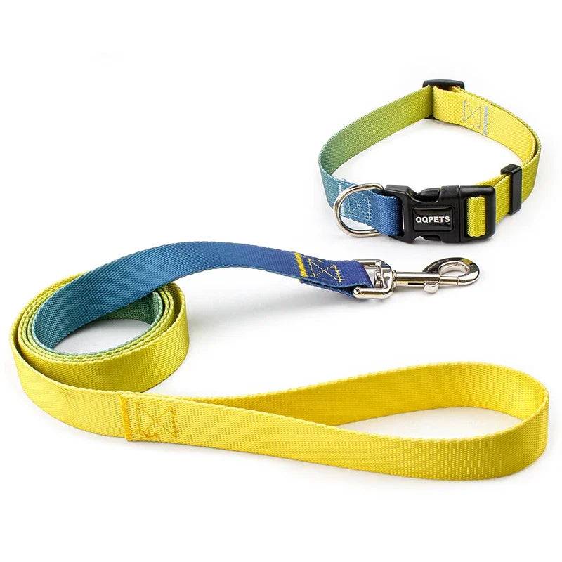 Adjustable Nylon Dog Collar & Leash Set - For Small to Large Dogs - Yellow Blue Set / M 17KG-32KG (M 17KG-32KG)