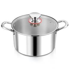 Herogo kastrull, rostfritt stål kastrull induktion med glaslock, Ø 26 cm/6,7 l soppgryta pastagryta för matlagning, hälsosam och obelagd, ugnssäker, saucepans med lock