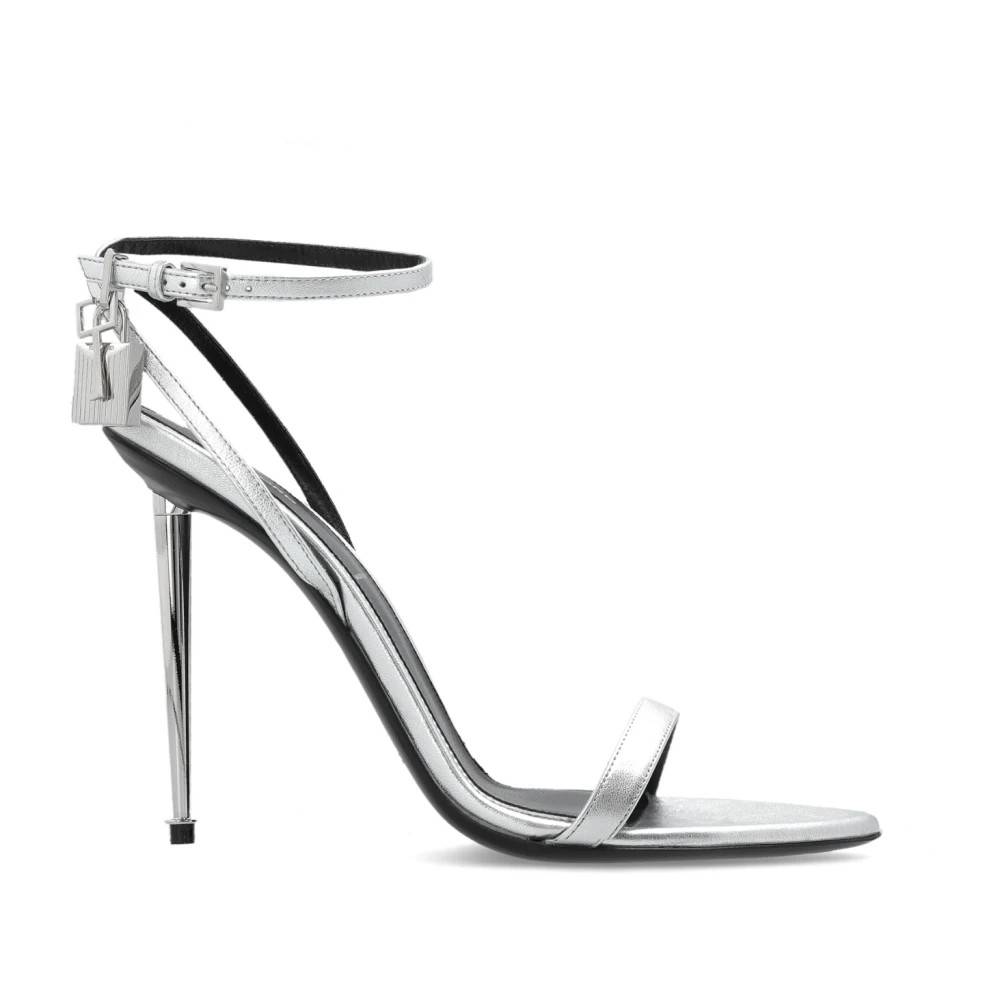 Tom Ford Lamineret Nappa Læder Padlock Spids Nøgen Sandal - Sko - Dame - Grå - 37 1/2 EU - Læder