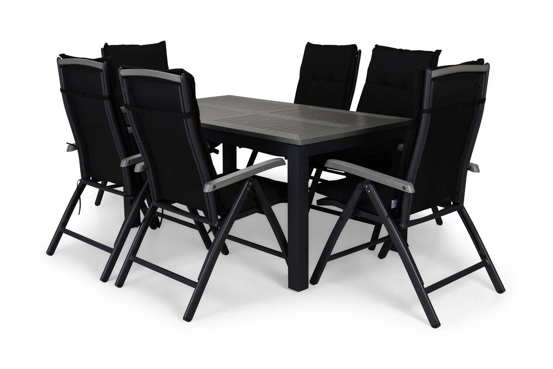 Comfort Garden Monaco Matgrupp Utomhus 152-210x90 + 6 Monaco Positionsstol m Dyna - Svart/Grå Matgrupper utomhus