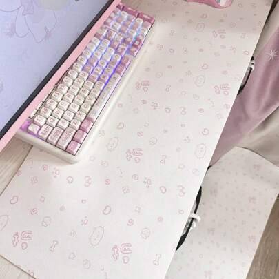 Japansk anime helskärmskatt fiskkaka kinesisk kärlekslinje flicka rosa PU-läder skrivbordsunderlägg skydd Y2K kawaii koreansk Ins musmatta kontorsskri (30X60X2MM,45X90X2MM,50X100X2MM,40X80X2MM,30X80X2MM,45X120X2MM,21x26x2mm)