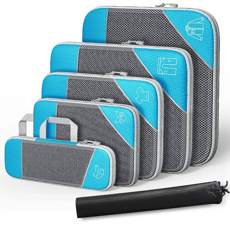 6-Piece Compression Packing Cube Set with Shoe Bag - Blue / Total 6PCS Set