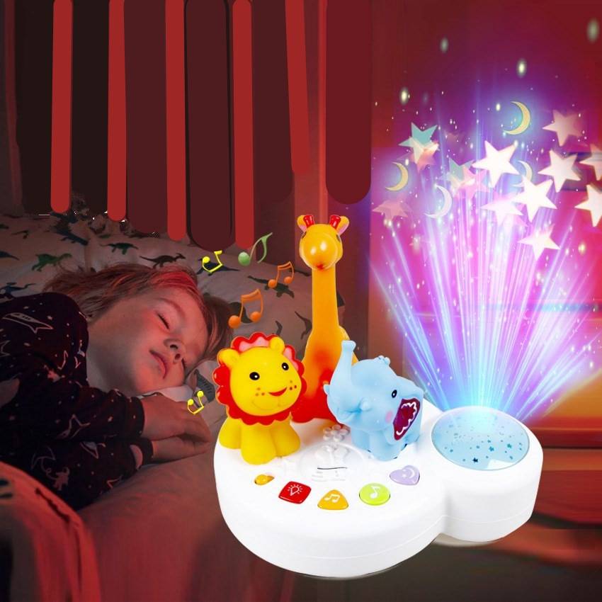 Led sömn ljus upp leksaker musik djurpark elefant lejon giraff färgglad stjärnljus projektionslampa vagga sång baby hypnos leksak
