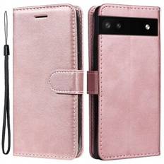 KT Leather Series-2 Stand Wallet Phone Case för Google Pixel 6a 5G, PU läder + TPU Allroundskydd, med handledsrem.