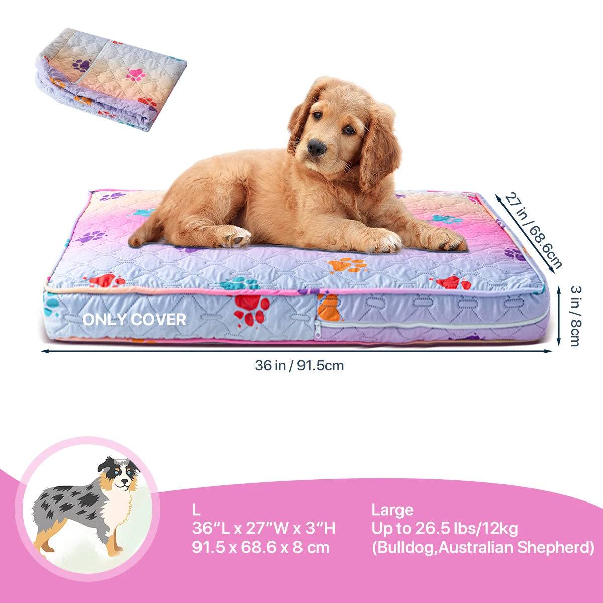 Orthopedic Dog Bed Washable Cover — Multi-Needle Quilted Foam Mat for Large Dogs & Crates - Rainbow Color L