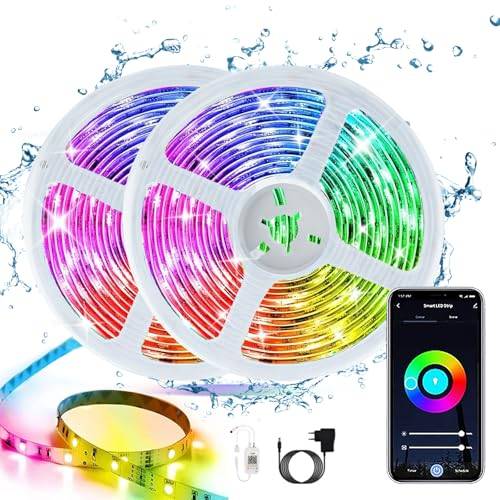 CILIENG IP65 vattentät silikon LED-remsa 12M, Smart RGB-LED-remsa med fjärrkontroll och app, Neon LED-band musiksynkronisering, LED-ljusband för hem, fest, kök