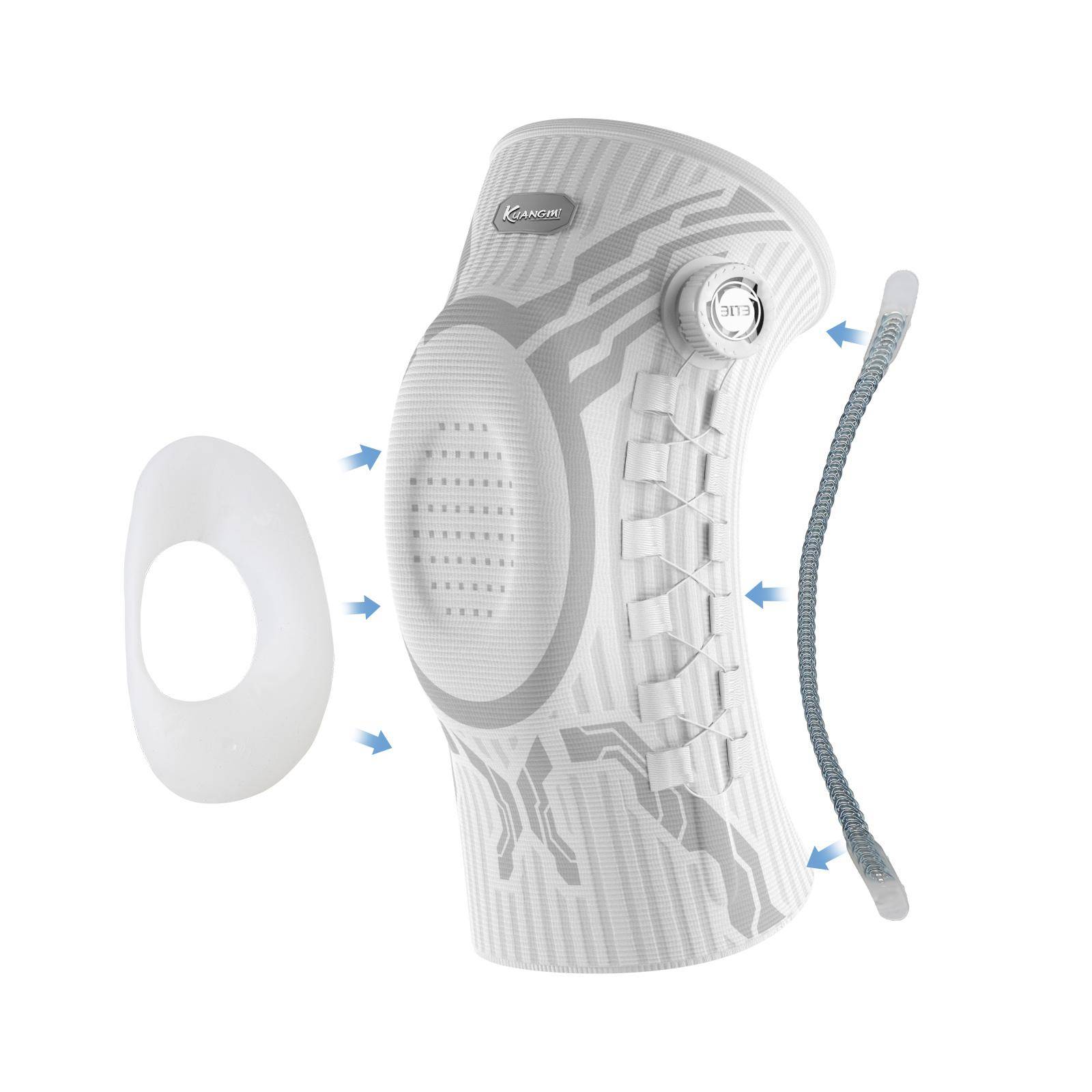 Kuangmi Smart Knopp Knäskydd med Patellagelplatta och Sidostabilisator, Kompressionsknäskydd för Träning (Enda), KMh752
