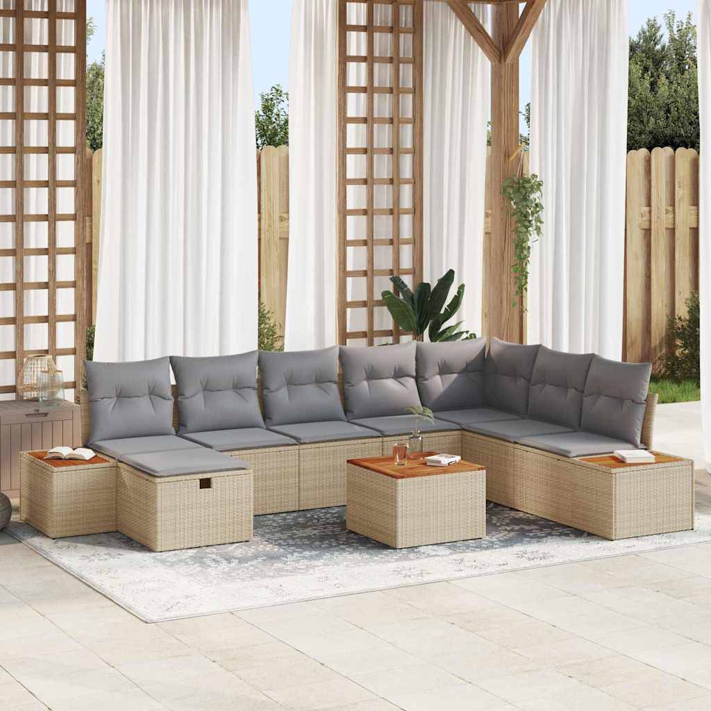 vidaXL Havesofa Sæt 9 stk. Beige polyrattan