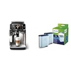 Philips 5400 Series Helautomatisk Espressomaskin - LatteGo Mjölksystem, 12 Kaffevarianter, Intuitiv Skärm, Krom (EP5447/90) & Philips Original Kalk- och vattenfilter AquaClean - 2 st. - (CA6903/22)