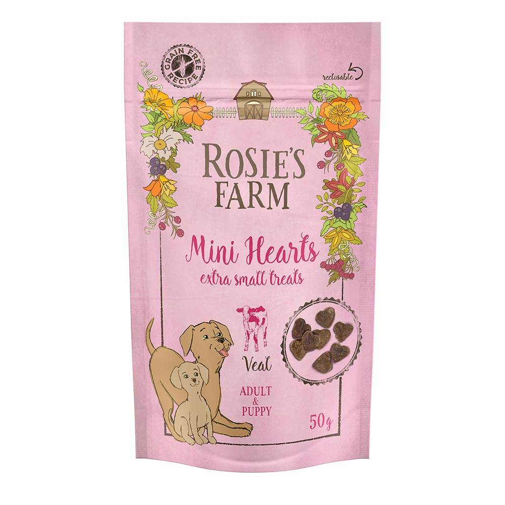 Rosie's Farm Puppy & Adult "Mini Hearts" Veal - Ekonomipack: 5 x 50g