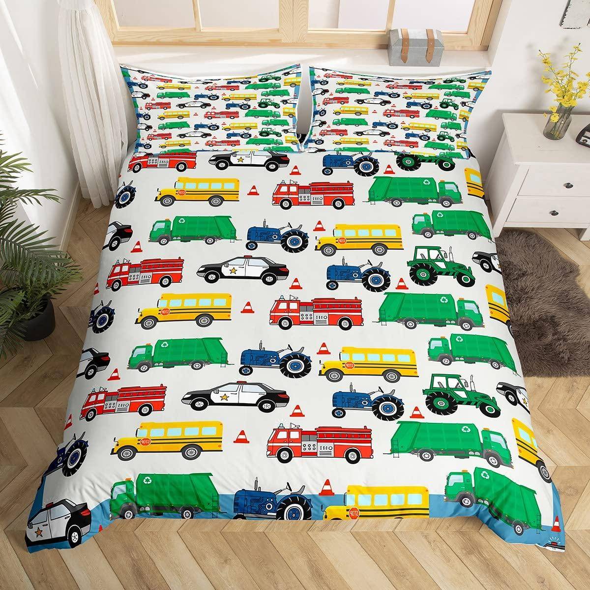 Barn Pojkar Grön Sopbil Kung Drottning Påslakan Sopbil Täcke Överdrag Fordon Bil Sängkläder Set Polyester Quiltöverdrag 70x133cm 2pcs
