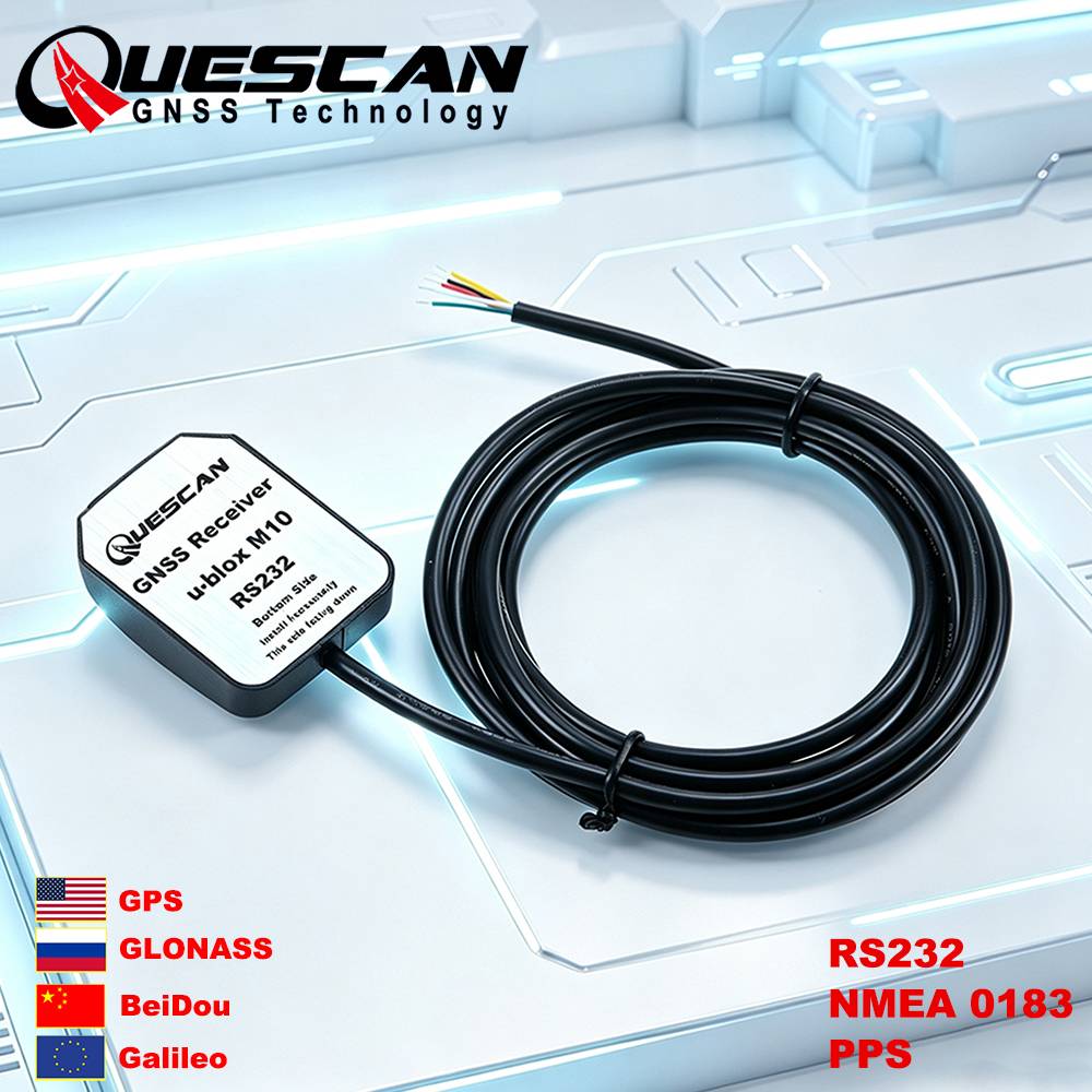 QUESCAN NMEA 0183 RS232 GPS Receiver 1PPS for Time Sync RS-232 UBX M10 GPS GLONASS Galileo BeiDou GNSS Antenna Receiver 1-25Hz