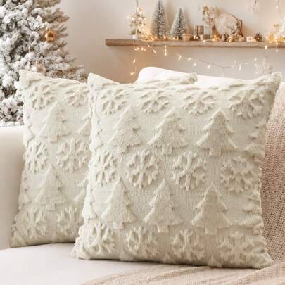Julkuddfodral med julgransmönster, mjuk konstpäls och konstläder, juldekoration för vinterhemmet, passar för soffa, säng och hall - Beige (40*40,45*45,50*50,2 st 40 cm * 40 cm,2 st 45 cm * 45 cm,2 st 50 cm * 50 cm)
