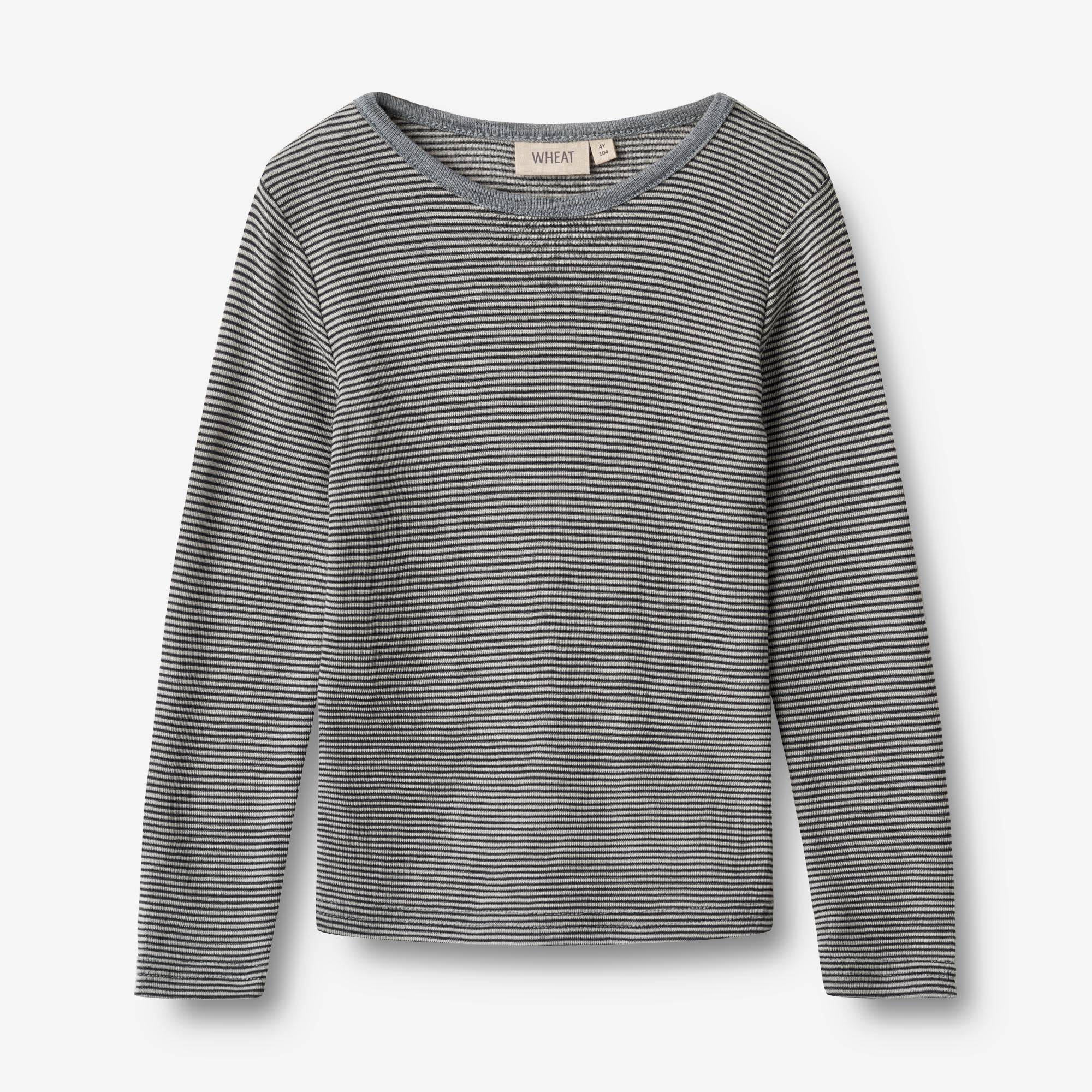 WHEAT® - Langærmet Uld T-shirt Alfie - navy stripe - Str 152.
