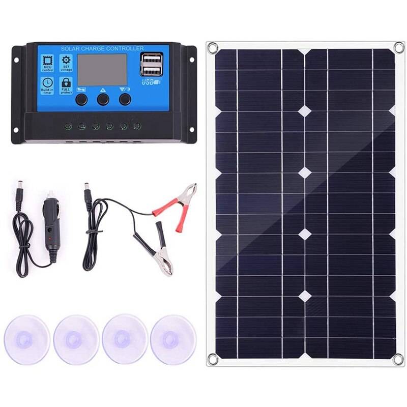 100w solpanelsats 12v batteriladdningsregulator för husvagn & båt & dubbel usb solpanel 10a solcellsregulator