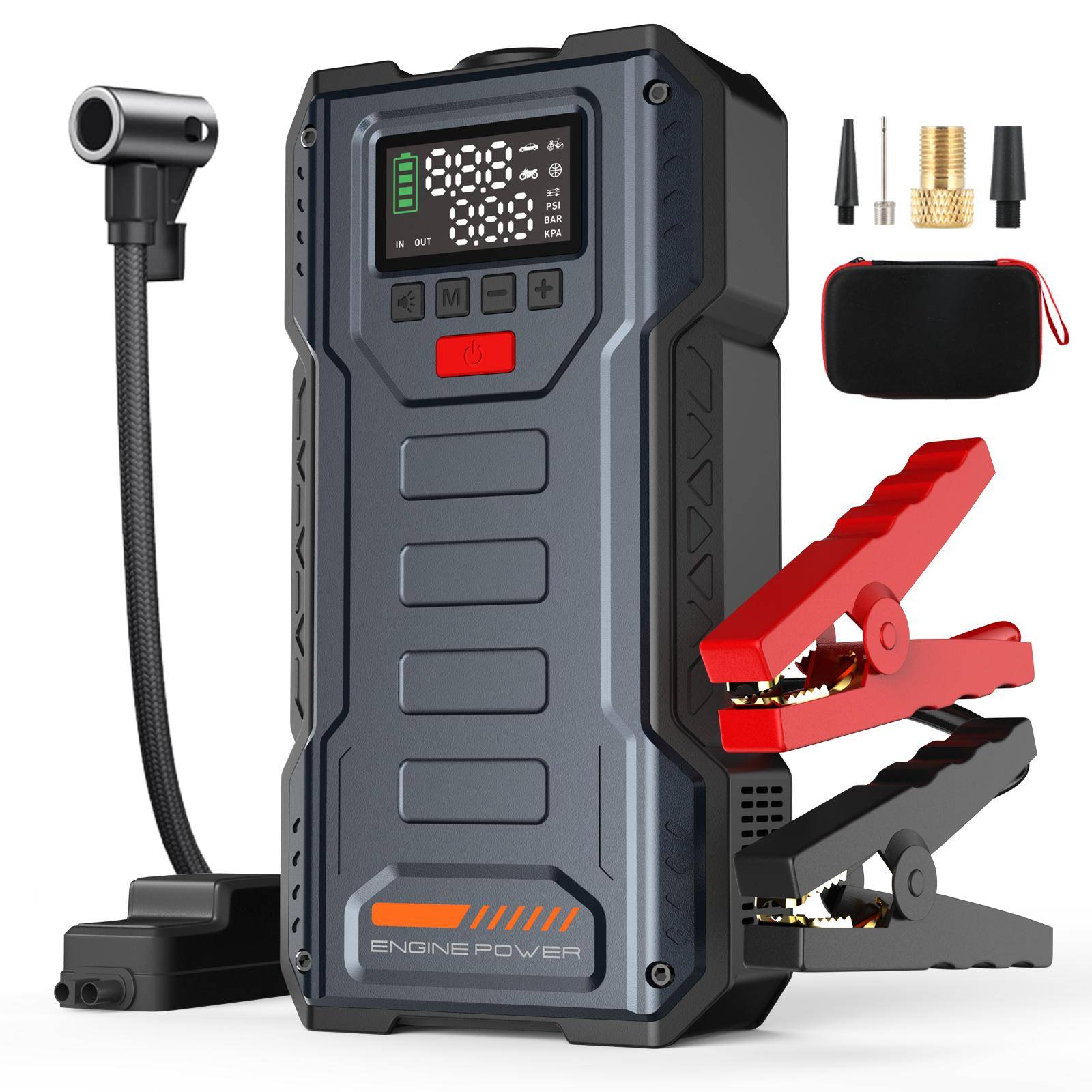 Bilstartare Booster Jumper BOX Powerbank Batteriladdare Pack Med 150PSI Luftkompressor Eigotrav W170 12V 7000A 12000mAh