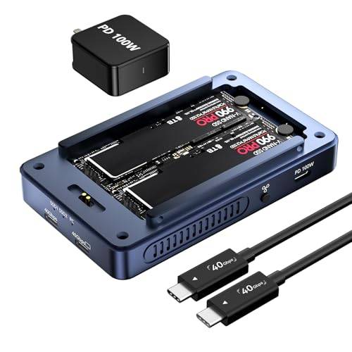 NVMe M.2 40 Gbps SSD-hölje med dubbla fack med Thunderbolt 4/3 och USB4 fläkt – stöder programvara Raid, 8K dual skärm, M1/M2/Windows-kompatibel (TBU405Pro Max)