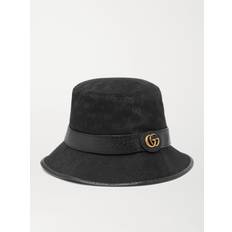 Gucci - Leather-Trimmed Monogrammed Canvas Bucket Hat - Men - Black - S