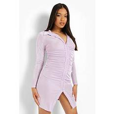 Petite Ruched Textured Slinky Shirt Dress - lilac - 40