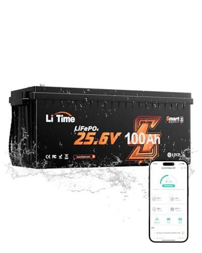 LiTime 24V 100Ah LiFePO4 Batteri med Bluetooth och Lågtemperaturskydd, Litiumjonbatteri med 100A BMS, Max Kapacitet 2560Wh, 4000+ Cykler, Alternativ till Blybatterier, Batteriets Lifepo4 för RV