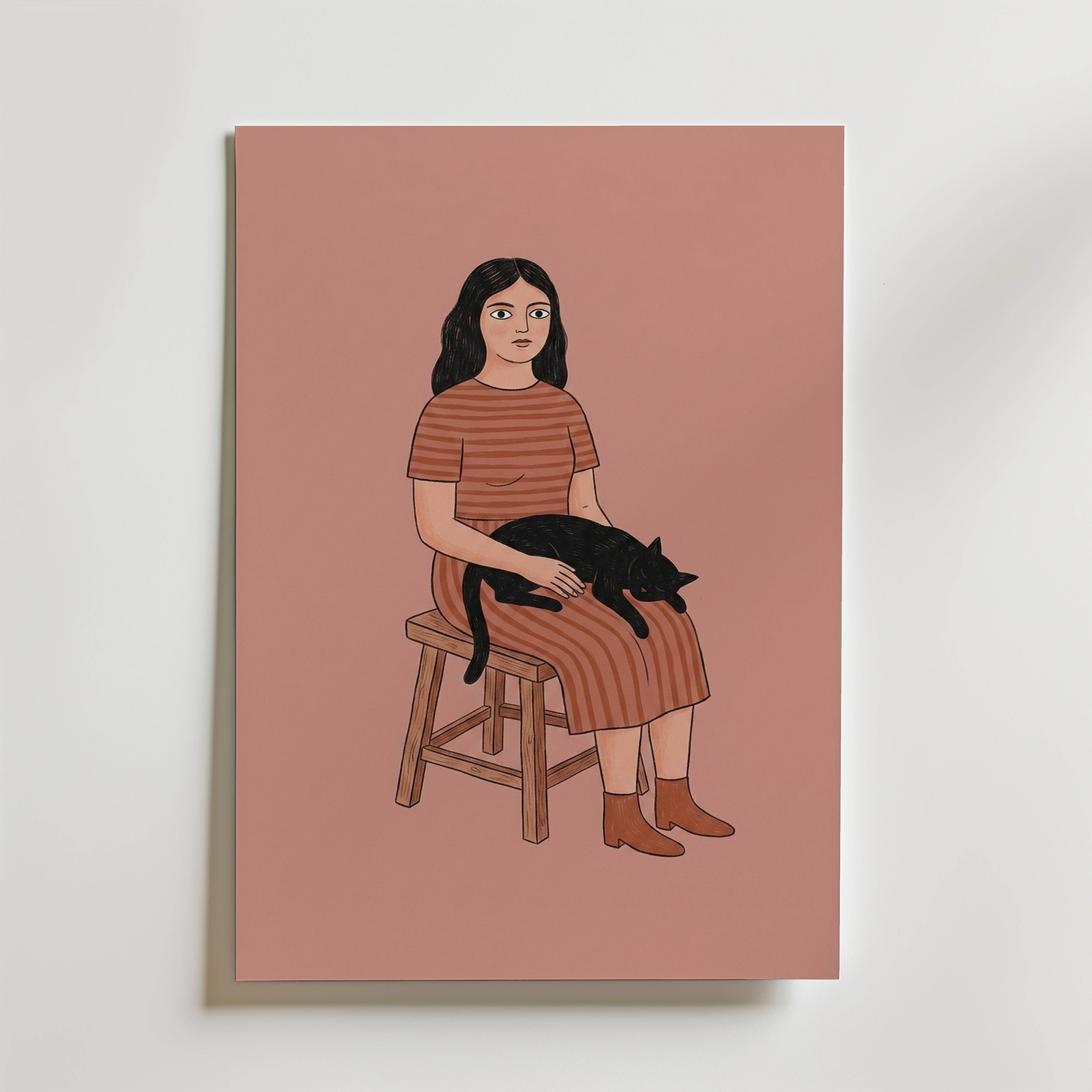 Girl and Cat Poster - Premium Canvas 21x30 cm