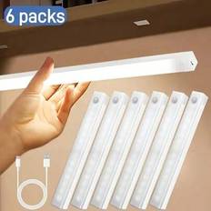 6st LED-rörelsesensor under skåpbelysning, laddningsbar magnetisk vit garderobsbelysning för garderob, skåp, kök, kontorsarbetsyta, lätt att installer (Multi-size)
