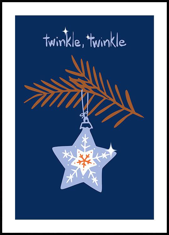 Cheerful twinkle Christmas star blue Poster (70x100cm) - Plakater > Illustrationsposters, Vinter Posters, Jule Postere, BD