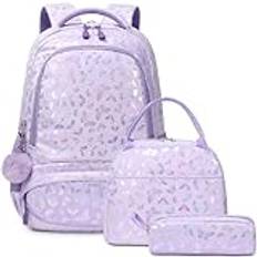 Kimwadalh Ryggsäck flicka glitter flicka ryggsäck grundskola ryggsäckar flickor ryggsäck barn regnbåge ryggsäck flicka flerfärgad skolväskor, glitter ryggsäck för flickor, Lila plyschfjäril, M
