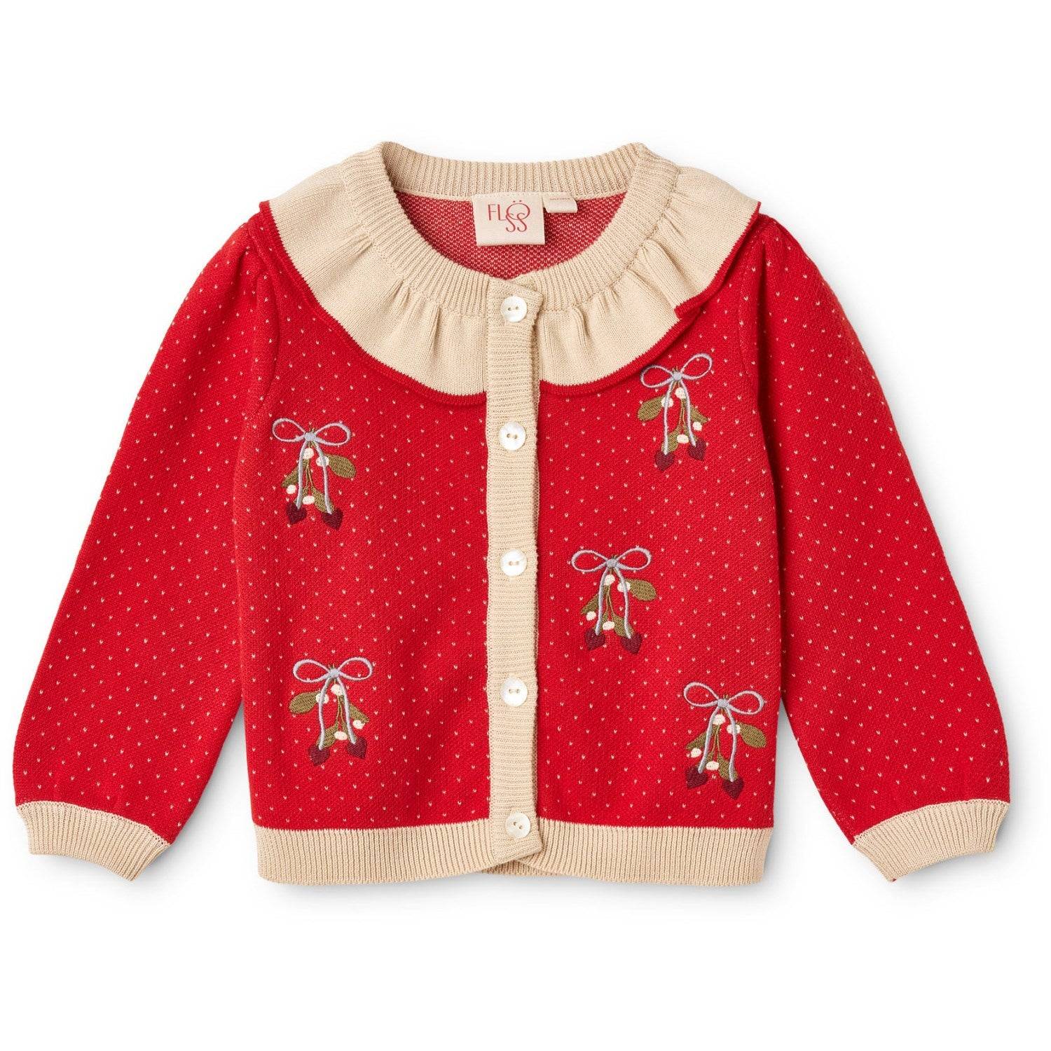 Flöss Poppy Red/Cream Dot Elsie Cardigan Str. 110-116