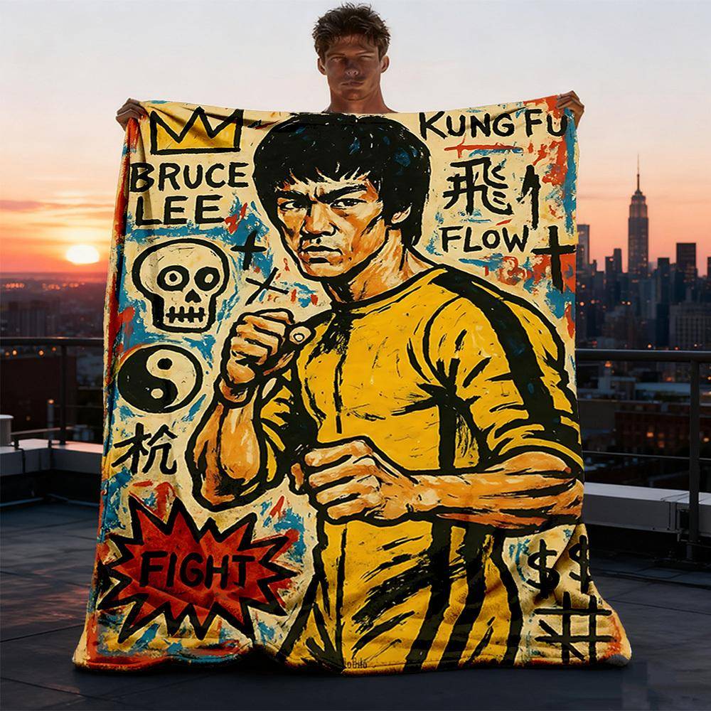 1 st Bruce Lee, Kung Fu Utomhus Flanellfilt, Mysig & Varm Mjuk Te Lekfull Design, Sovpaus Camping, orange