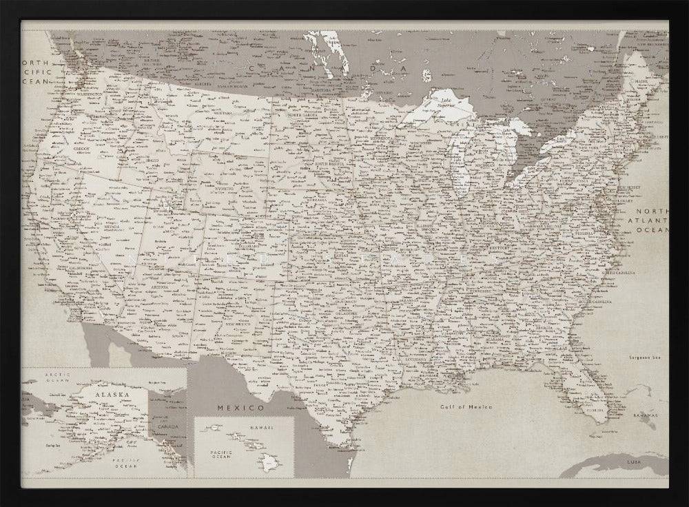 Highly detailed map of the United States, Gentry Poster - 100x70 cm / 40x28″