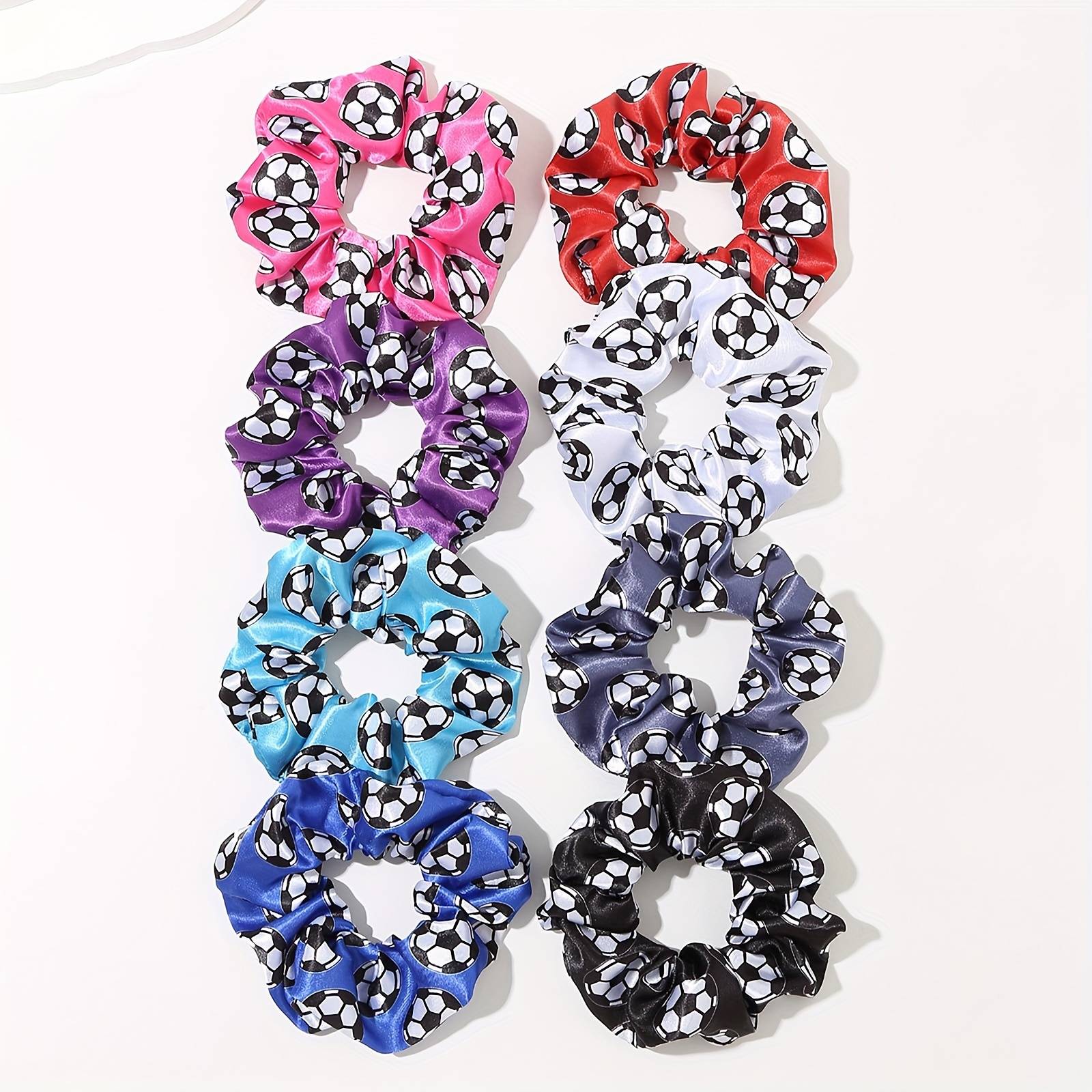 8pcs Soccer Series Elastic Hair Ties For Women, Pig Tail Hair Donut, Bun Maker, Hair Ring, Hair Cord