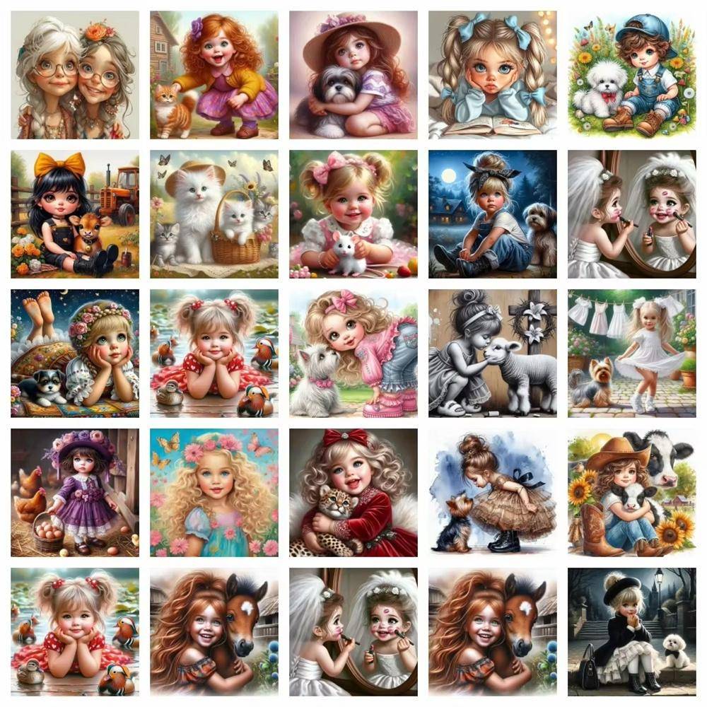 Diamond Painting Fullständiga Kit Flicka Hund Porträtt Djur Korsstygn Passar Handarbete Diamantbroderi Fullständiga Kit Heminredning