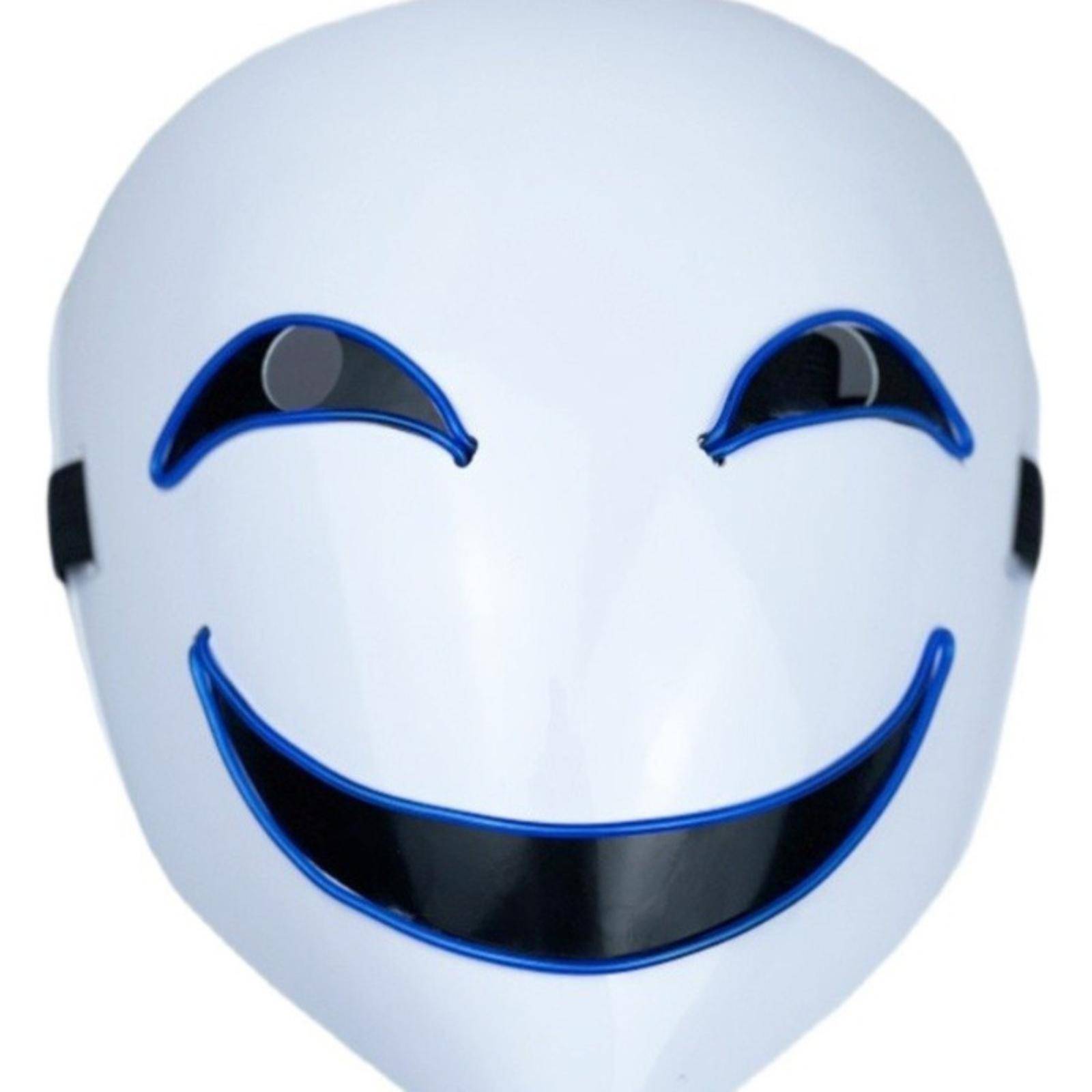 LED ,upplyst ,svart Kula Leende Blodigel Skugga Ärvd Mask Hela ansiktet Grimas Clown Svart Kontrakthållare Halloween cm blå