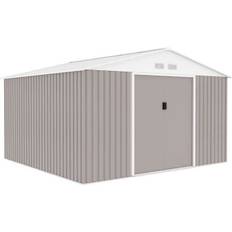 Metal garden shed 10.85 m² - 340 x 319 x 210 cm - JUPITER - Anchoring kit included, 2 sliding doors - Taupe