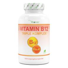Vitamin B12 Komplex - 240 Tabletten für 8 Monate - 500µg Vit B12 + Folsäure 200µg pro Tag - Methylcobalamin, Adenosylcobalamin & Hydroxocobalamin B12 + bioaktive Quatrefolic® Folsäure - 100% vegan
