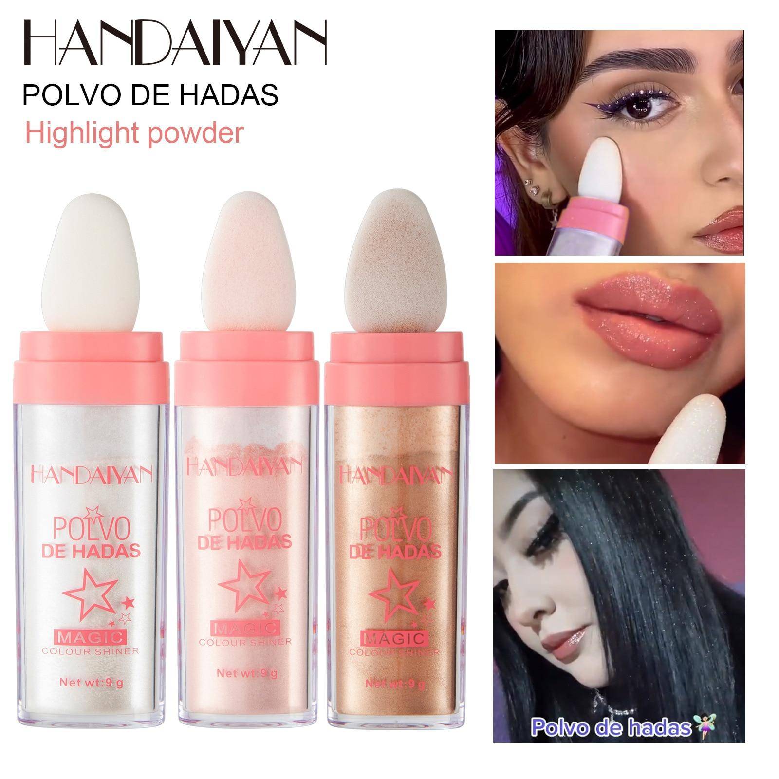 3 färger Highlighter Powder Polvo De Hadas Glitter Powder Shimmer Contour Blush Powder Makeup för ansikte Body Highlight Makeup 9g pink