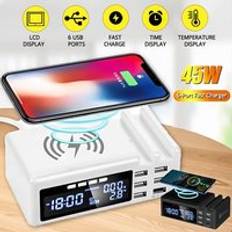 Elektrisk led väckarklocka snabbladdare usb laddning telefon smart trådlös digital termometer klocka snooze bord klocka heminredning