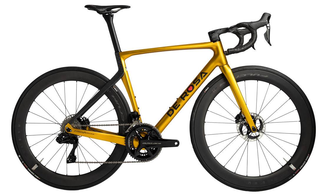 De Rosa Settanta 70 Dura Ace Di2 12s | Fulcrum Speed 42 | Vision Metron 5D - Gold / Size 50.5 / BR 55.1 (178-185 cm)