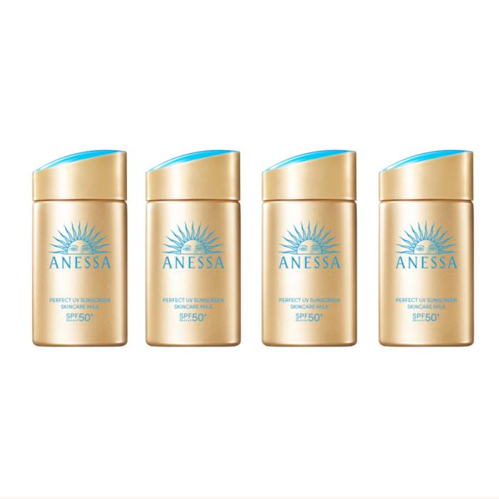 Shiseido Anessa Perfect UV Sunscreen Skin Care Milk SPF50+ PA++++ (2024 Version) - 60ml (4ea) Set - black