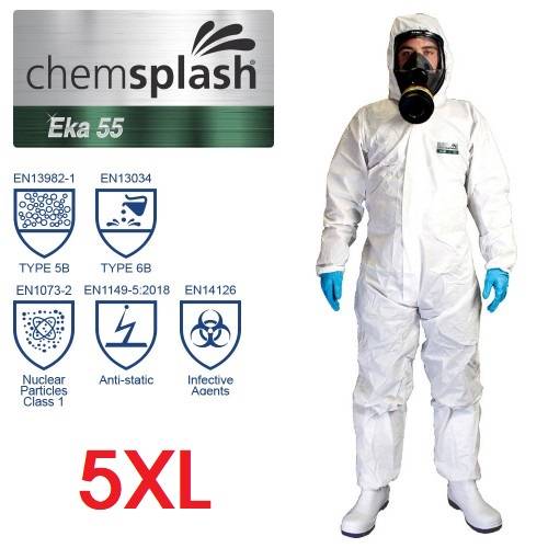 CHEMSPLASH EKA 55 COVERALL Vit skyddsdräkt, Microporous Eco, 2511 - TYP 5B / 6B, antistatisk, latex- och silikonfri