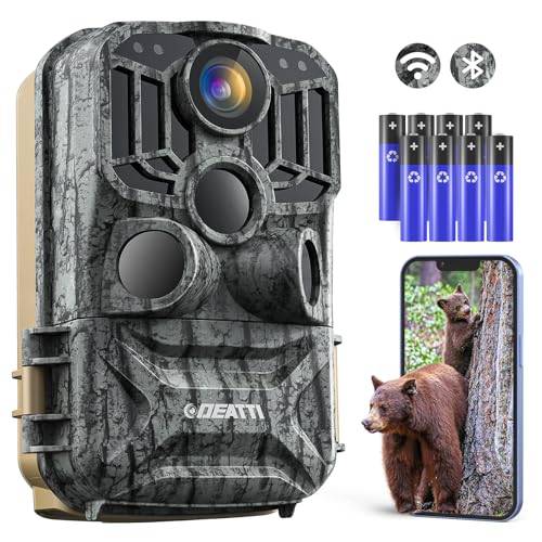 DEATTI Wildkamera mit Handyübertragung APP, 4K 48MP HD WLAN Bluetooth Wildkamera mit Bewegungsmelder Nachtsicht, 120° Weitwinkel Wildtierkamera, IP66 Wasserdicht, 8*AA-Batterien (ohne SD Karte)