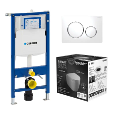 Toiletpakke m/Geberit cisterne,Duravit Me by Stack compact toilet m/sæde og hvid/krom/hvid trykknap