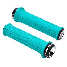 FIFTY-FIFTY MTB-handtag, cykelhandtag av halkfritt gummi, Single Lock-on cykelhandtag/styrehandtag MTB för mountainbike, Enduro, downhill, trail, e-cykel (turkos)