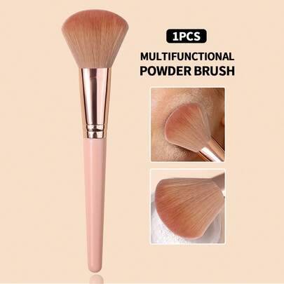 1 st multifunktionell ansiktsmakeupborste, puderborste, highlighterborste, rougeborste, konturborste, settingborste med mjuka fiberborst, bärbart skön - Aprikos