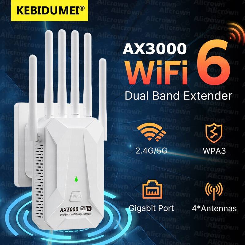 WiFi 6 AX3000 Wireless Repeater Dual Band 2.4GHz 5GHz 802.11AX Wi-Fi 6 Extender Amplifier WPS Router Long Range Signal Booster