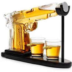 The Wine Savant Whisky & Wine Rifle Carafe Pistol Whiskey Decanter Set - Whiskey Gifts for Men - 300 ml - Birthday Gift Set - Includes 2 Whisky Glasses - Whiskey Snap Decanter