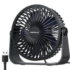 TriPole USB-Tischventilator, 3 Geschwindigkeiten, Luftstrom, Mini-Tischventilator, 360°-Drehung, tragbarer persönlicher Ventilator für Büro, Schlafzimmer, Outdoor-Camping, 1,5 m Kabel, schwarz