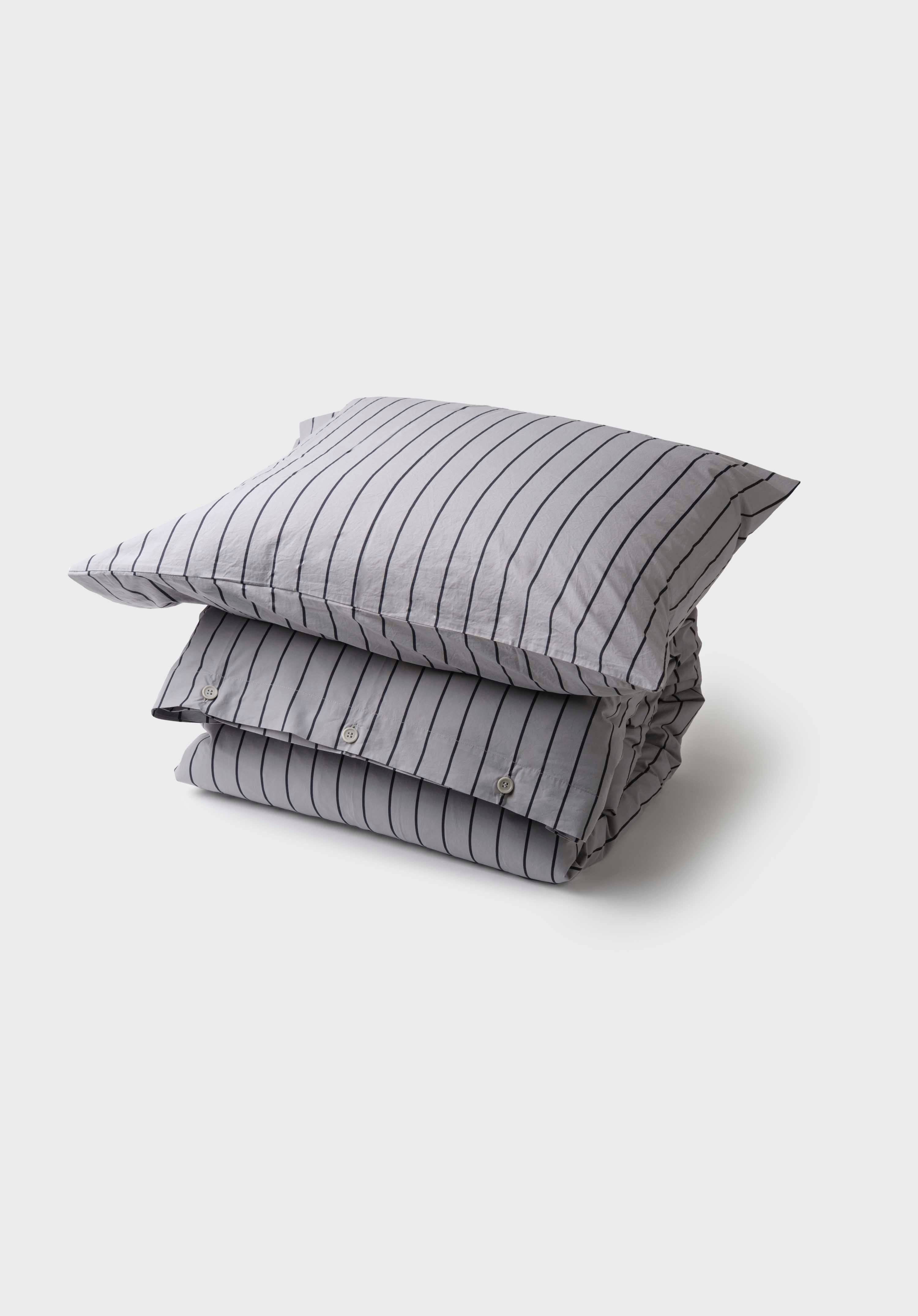 Bed set - Striped - 140 x 200 + 80 x 80 - Pastel grey/navy